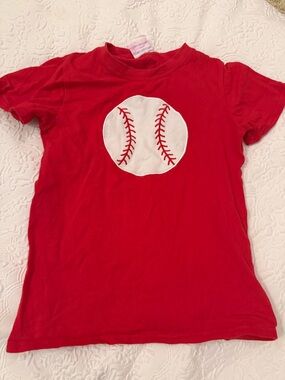 Red Short-Sleeve Baseball Applique Tee for Kids